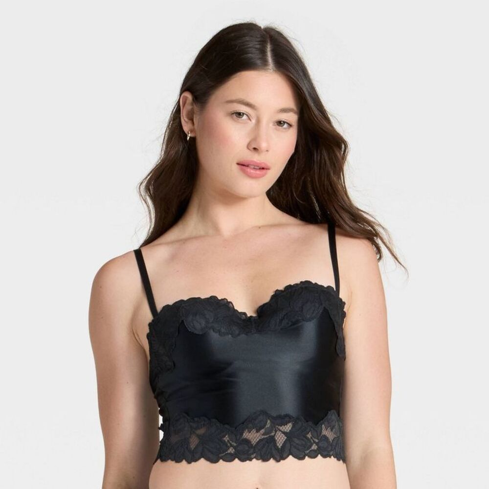 Women's Satin & Lace Lightly Lined Cami Bra - Auden Black S